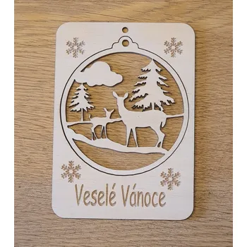 Vánoční přání s vyndávací ozdobou - baňka se srnkou
