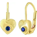 Zlaté náušnice srdíčka se syntetickým safírem SILVEGOBGS70205