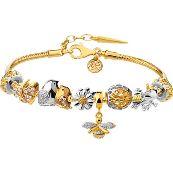 Náramek Pozlacený stříbrný náramek Beads - sada - květy, list, včela, žába, ptáci - AP93-0386