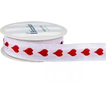 Stuha Stuha textilní tkaná srdce 354 3cm x 10m animato - 17 BÍLÁ/ČERVENÁ