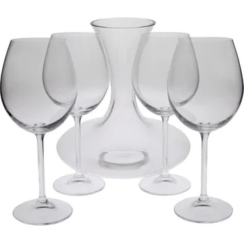 Karafa a čtyři sklenice na víno (Souprava karafy a sklenic z čirého skla)