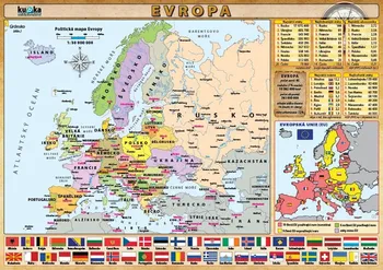 výuková tabulka Evropa: politická a fyzická mapa A4 - Kupka nakladatelství (2015, lamino)