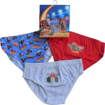 Chlapecké spodní prádlo Chlapecké slipy, 3pack - modrá/červená/šedá | Plamínek a Čtyřkoláci Barva: Šedy melír/červená/Modrá AOP, Velikost: 110/116