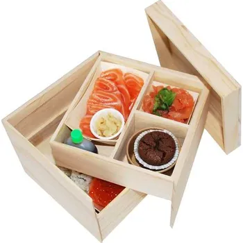 Jednorázové nádobí Bento box dřevěný č.2 - 15,5x15,5x12,3cm/1ks