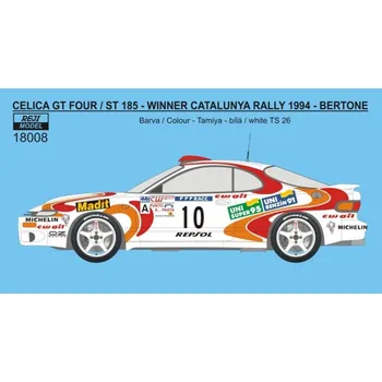 Plastikový model Reji model 1/18 Decal Celica ST185 Rally Catalunya 1994
