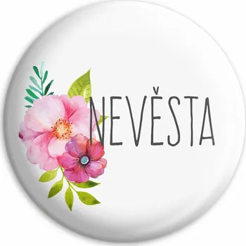 Svatební placka Nevěsta - Červené květiny