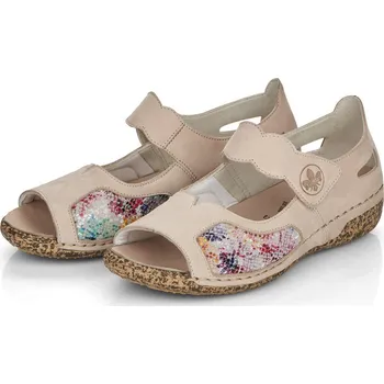 Dámské sandále Dámské kožené sandále V7299-60 Rieker béžové Barva: beige kombi, Velikost: 41