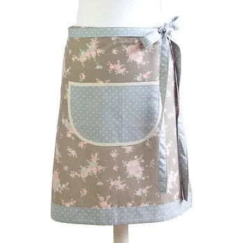 Kuchyňská zástěra HEDVA ČESKÝ BROKÁT Zástěra do pasu 100%ba RŮŽE/PUNTÍK šedá/hnědá