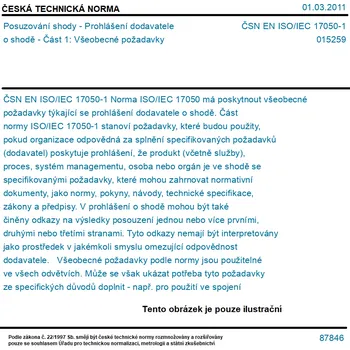ČSN EN ISO/IEC 17050-1 - Posuzování shody - Prohlášení dodavatele o shodě - Část 1: Všeobecné požadavky - Tisk
