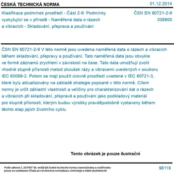 ČSN EN 60721-2-9 - Klasifikace podmínek prostředí - Část 2-9: Podmínky vyskytující se v přírodě - Naměřená data o rázech a vibracích - Skladování, přeprava a používání - Tisk