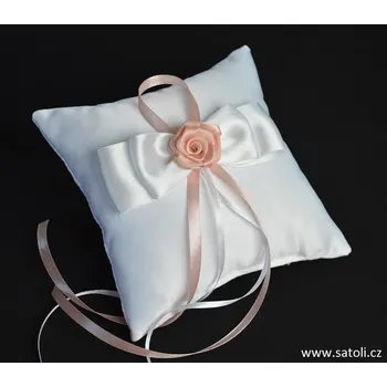 Svatební dekorace Šatoli.cz Bílo - starorůžový polštářek pod snubní prstýnky s mašlí a růží