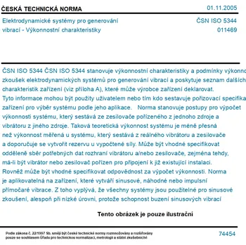 ČSN ISO 5344 - Elektrodynamické systémy pro generování vibrací - Výkonnostní charakteristiky - Tisk