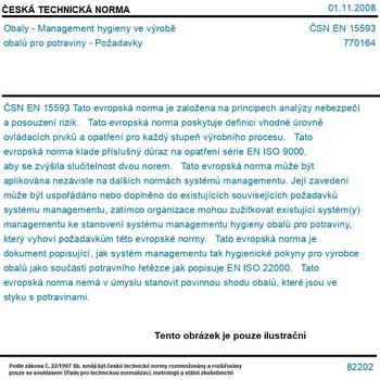 ČSN EN 15593 - Obaly - Management hygieny ve výrobě obalů pro potraviny - Požadavky - Tisk