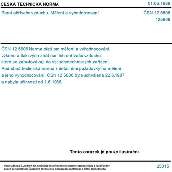 ČSN 12 5606 - Parní ohřívače vzduchu. Měření a vyhodnocování - Tisk