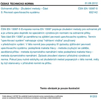 ČSN EN 13087-5 - Ochranné přilby - Zkušební metody - Část 5: Pevnost upevňovacího systému - Tisk