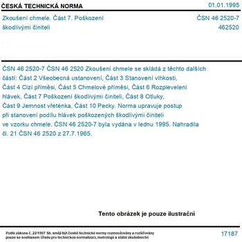 ČSN 46 2520-7 - Zkoušení chmele. Část 7. Poškození škodlivými činiteli - Tisk