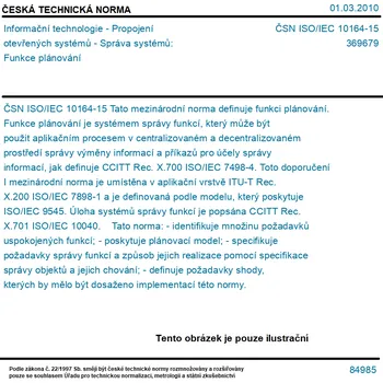 ČSN ISO/IEC 10164-15 - Informační technologie - Propojení otevřených systémů - Správa systémů: Funkce plánování - Tisk