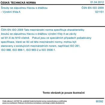 Šroub ČSN EN ISO 2009 - Šrouby se zápustnou hlavou s drážkou - Výrobní třída A - Tisk