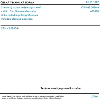 ČSN 42 0680-9 - Chemický rozbor neželezných kovů a slitin. Cín. Stanovení obsahu zinku metodou polarografickou a metodou atomové absorpce - Tisk