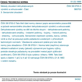ČSN 58 0703-3 - Metody zkoušení dehydratovaných výrobků a ochucovadel - Část 3: Senzorické zkoušení - Tisk