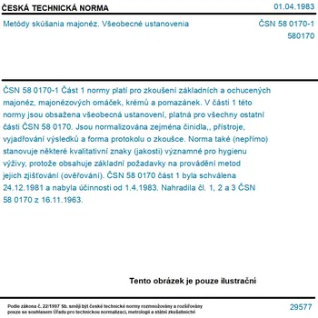 ČSN 58 0170-1 - Metódy skúšania majonéz. Všeobecné ustanovenia - Tisk