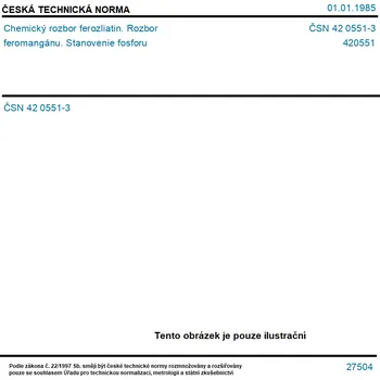 ČSN 42 0551-3 - Chemický rozbor ferozliatin. Rozbor feromangánu. Stanovenie fosforu - Tisk