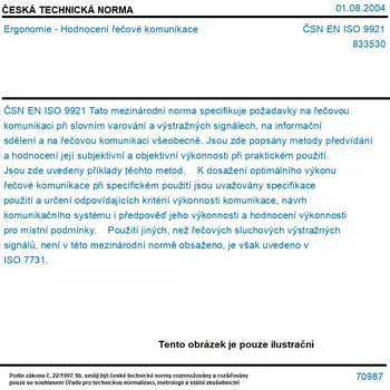 ČSN EN ISO 9921 - Ergonomie - Hodnocení řečové komunikace - Tisk