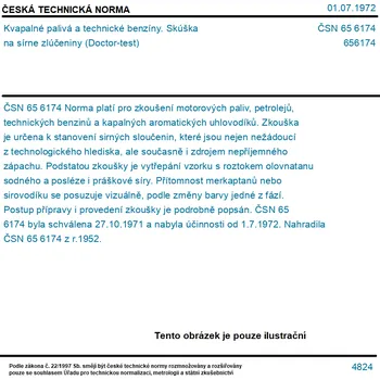 ČSN 65 6174 - Kvapalné palivá a technické benzíny. Skúška na sírne zlúčeniny (Doctor-test) - Tisk