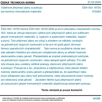 ČSN ISO 10725 - Výběrové přejímací plány a postupy pro kontrolu hromadných materiálů - Tisk