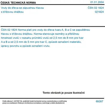 Vrut ČSN 02 1824 - Vruty do dřeva se zápustnou hlavou s křížovou drážkou - Tisk