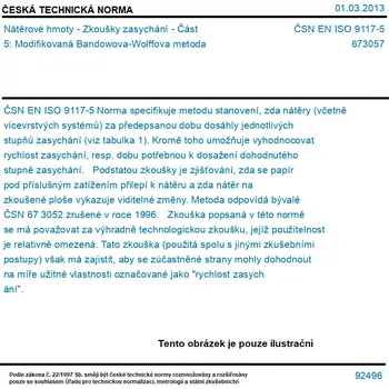 ČSN EN ISO 9117-5 - Nátěrové hmoty - Zkoušky zasychání - Část 5: Modifikovaná Bandowova-Wolffova metoda - Tisk