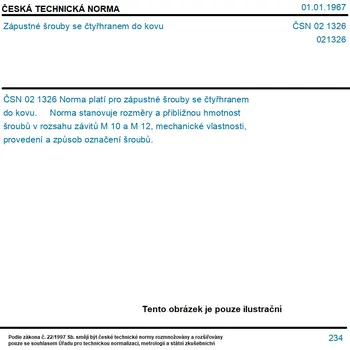 Šroub ČSN 02 1326 - Zápustné šrouby se čtyřhranem do kovu - Tisk