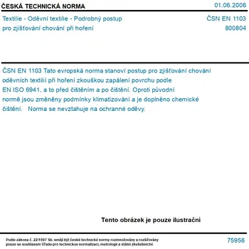 ČSN EN 1103 - Textilie - Oděvní textilie - Podrobný postup pro zjišťování chování při hoření - Tisk