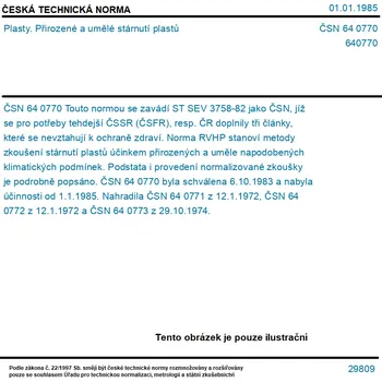 ČSN 64 0770 - Plasty. Přirozené a umělé stárnutí plastů - Tisk