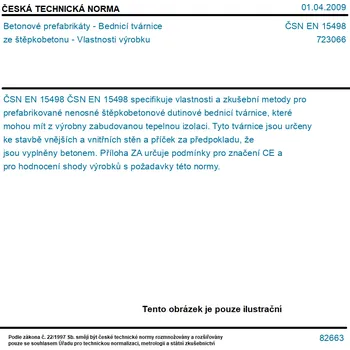 ČSN EN 15498 - Betonové prefabrikáty - Bednicí tvárnice ze štěpkobetonu - Vlastnosti výrobku - Tisk