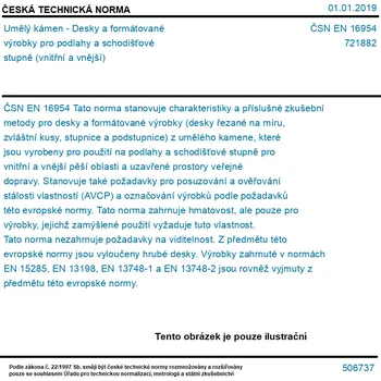 ČSN EN 16954 - Umělý kámen - Desky a formátované výrobky pro podlahy a schodišťové stupně (vnitřní a vnější) - Tisk