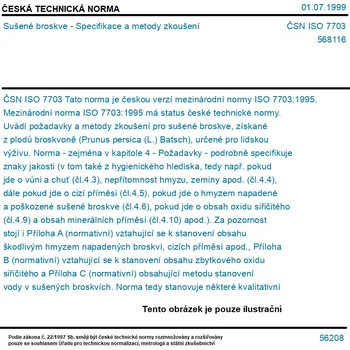 ČSN ISO 7703 - Sušené broskve - Specifikace a metody zkoušení - Tisk