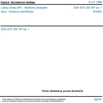 ČSN ETS 300 767 ed. 1 - Lidský činitel (HF) - Telefonní předplatní karty - Hmatový identifikátor - Tisk