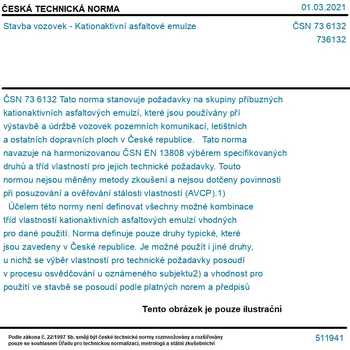 ČSN 73 6132 - Stavba vozovek - Kationaktivní asfaltové emulze - Tisk