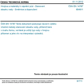 ČSN EN 14787 - Hnojiva a materiály k vápnění půd - Stanovení obsahu vody - Směrnice a doporučení - Tisk