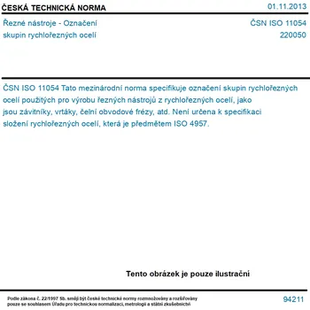ČSN ISO 11054 - Řezné nástroje - Označení skupin rychlořezných ocelí - Tisk