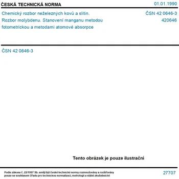 ČSN 42 0646-3 - Chemický rozbor neželezných kovů a slitin. Rozbor molybdenu. Stanovení manganu metodou fotometrickou a metodami atomové absorpce - Tisk