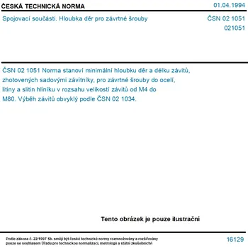 Šroub ČSN 02 1051 - Spojovací součásti. Hloubka děr pro závrtné šrouby - Tisk