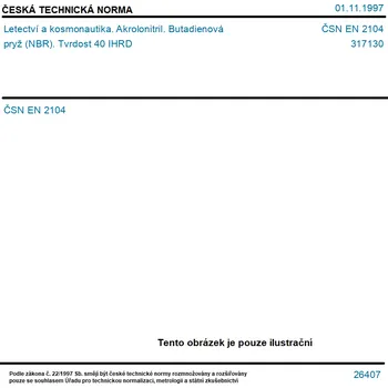 ČSN EN 2104 - Letectví a kosmonautika. Akrolonitril. Butadienová pryž (NBR). Tvrdost 40 IHRD - Tisk
