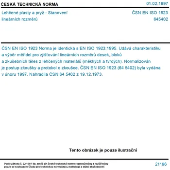 ČSN EN ISO 1923 - Lehčené plasty a pryž - Stanovení lineárních rozměrů - Tisk