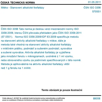 ČSN ISO 3356 - Mléko - Stanovení alkalické fosfatázy - Tisk