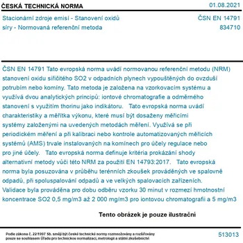ČSN EN 14791 - Stacionární zdroje emisí - Stanovení oxidů síry - Normovaná referenční metoda - Tisk