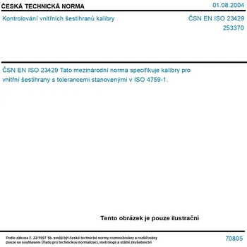 ČSN EN ISO 23429 - Kontrolování vnitřních šestihranů kalibry - Tisk
