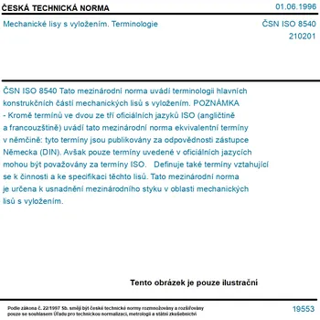ČSN ISO 8540 - Mechanické lisy s vyložením. Terminologie - Tisk