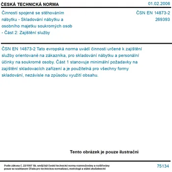 ČSN EN 14873-2 - Činnosti spojené se stěhováním nábytku - Skladování nábytku a osobního majetku soukromých osob - Část 2: Zajištění služby - Tisk